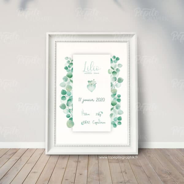 Affiche naissance feuilles eucalyptus astro